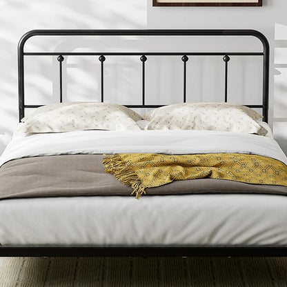 California King Size Headboard with Black Metal Construction, Adjustable Height, Sturdy Farmhouse Style Wrought Iron Headboards Only