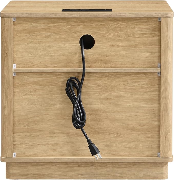 Christopher Knight Home Taria Modern Nightstand with Charging Station, Wooden Bedside Table/End Table with Outlet & USB Port for Bedroom/Living Room, Multipurpose Storage Cabinet with Drawers, Natural