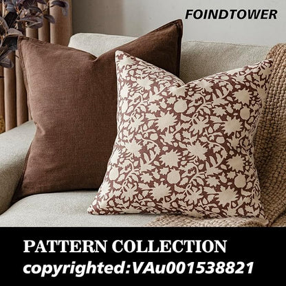 Foindtower Set of 2 Decorative Neutral Floral Throw Pillow Covers Accent Farmhouse Cushion Covers Boho Vintage Pillowcase for Couch Sofa Bedroom Living Room Home Decor,18×18 Inch,Wine Red