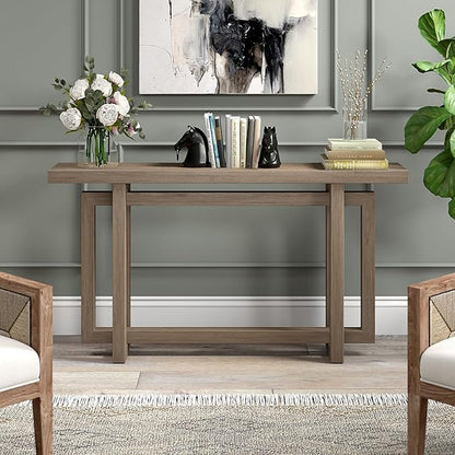 Henn&Hart 55" Wide Rectangular Console Table in Antique Gray Oak, for Home, Living Room, Bedroom, Entertainment Room, Office