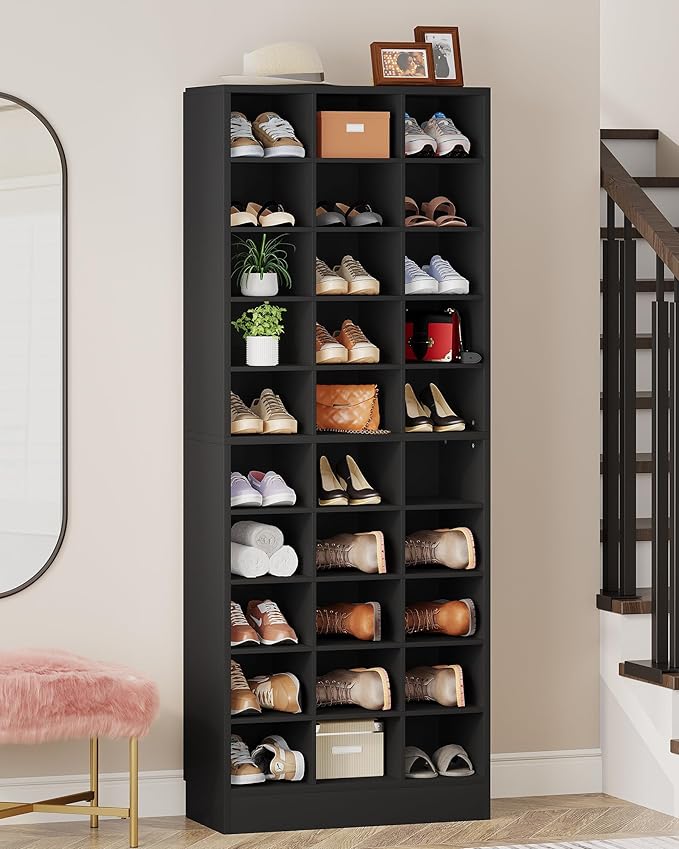 Tribesigns 10-Tier Shoe Storage Cabinet Set of 2, Black Wooden Shoe Rack with 30 Cubbies, Freestanding Tall Entryway Shoe Organizer for Closet, Entryway, Living Room