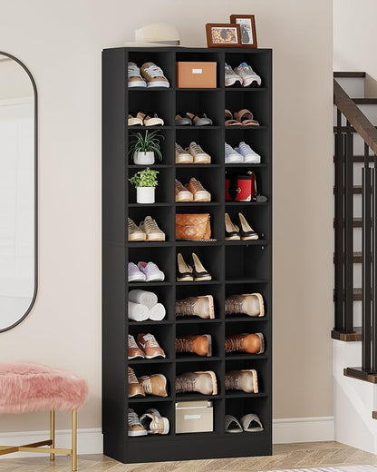 Tribesigns 10-Tier Shoe Storage Cabinet Set of 2, Black Wooden Shoe Rack with 30 Cubbies, Freestanding Tall Entryway Shoe Organizer for Closet, Entryway, Living Room