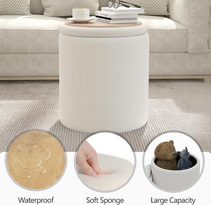 Ottoman Poufs with Storage, Set of 2 Soft Upholstered Vanity Stool,Multifunctional Ottomans Coffee Table Padded Seat Foot Rest for Living（White, Pack of 2）