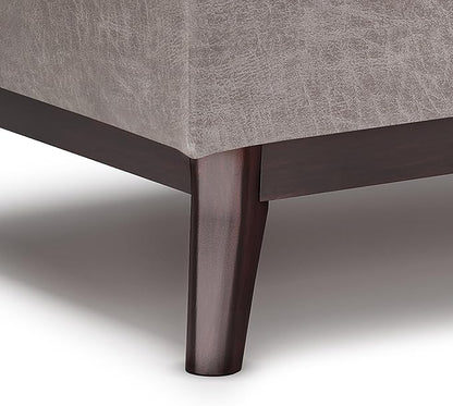 SIMPLIHOME Owen 34 inch Wide Mid Century Modern Rectangle Tray Top Small Coffee Table Storage Ottoman in Distressed Grey Vegan Faux Leather, Assembled, For the Living Room, Entryway and Family Room