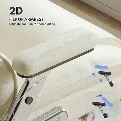 FLEXISPOT 600lbs Big and Tall Office Chair for Heavy People, Heavy Duty Computer Desk Chair with Dynamic Lumbar Support 2D Armrest Blade Wheels, Chairs for Home Office Gaming Working, Leather, Beige