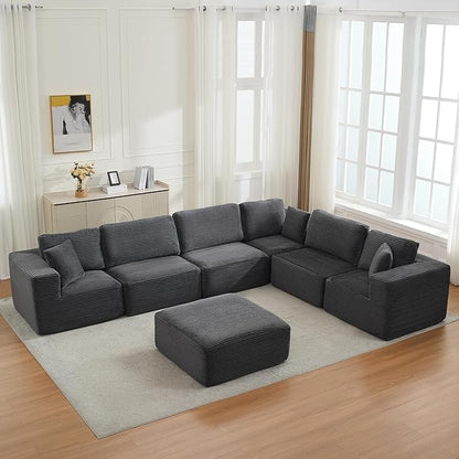 L-Shape Cloud Modular Sectional Sofa Couch,Modern Boneless Sectional Couch with Deep Seat,Upholstered Couches for Living Room Bedroom,No Assembly Required,Grey
