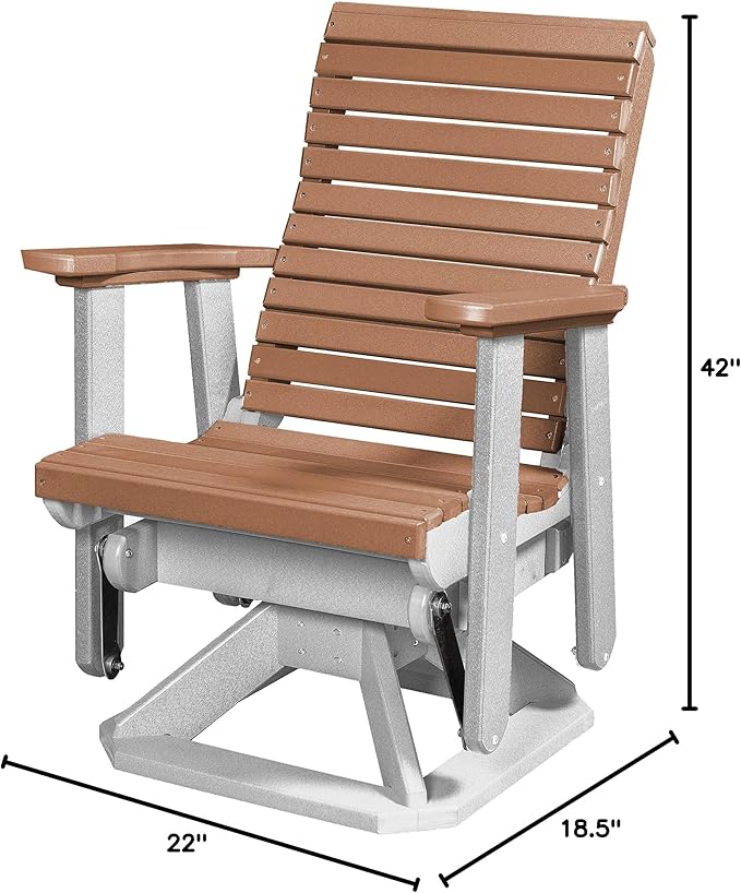 DutchCrafters Modern Horizontal Slat High Back Poly Glider Chair Outdoor Patio Furniture (White & Cedar)