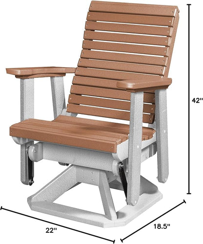 DutchCrafters Modern Horizontal Slat High Back Poly Glider Chair Outdoor Patio Furniture (White & Cedar)