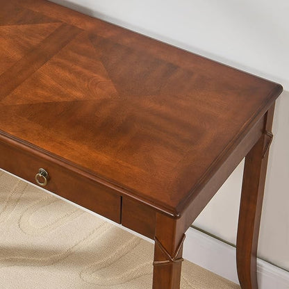 Solid Wood Computer Writing Desk with 2 Big Drawers, 46.06" Wide Home Office Desk Workstation with Hourglass Shape Tabletop Big Rustic Study Table in Cherry Brown, BSZ-DR200