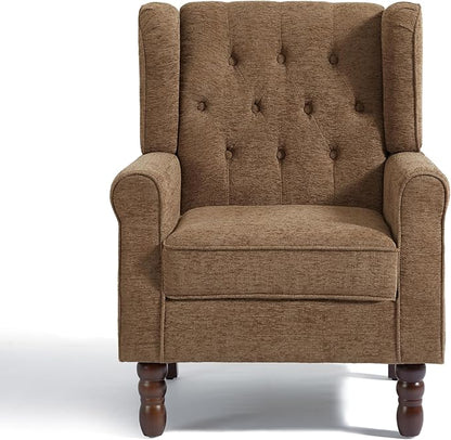 UIXE High Back Accent Chair, Fabric Upholstered Armchair Retro Wingback Arm Chair for Living Room, Comfy Single Sofa Bedroom Retro Reading Seat with Solid Wood Legs - Brown