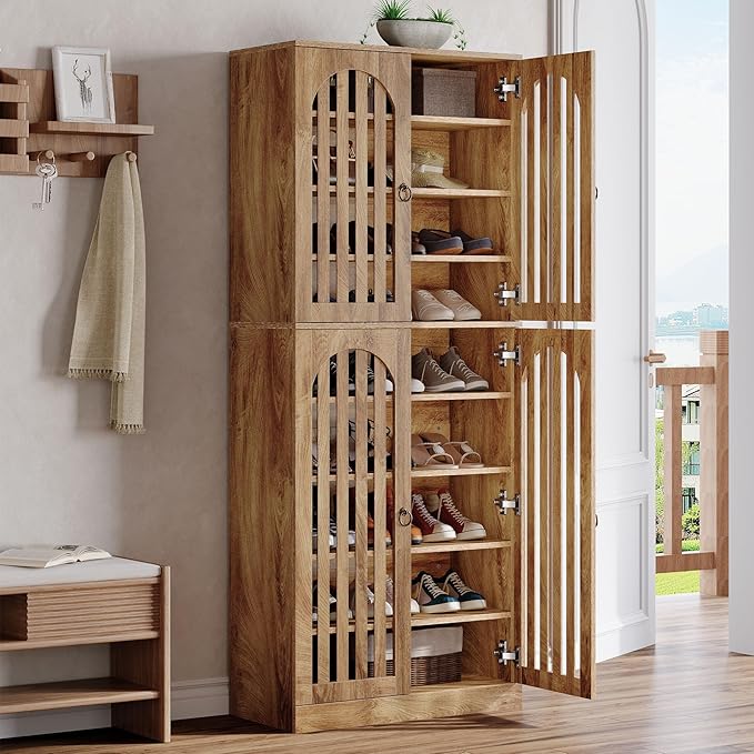 Tribesigns 70.86" Tall Shoe Storage Cabinet with Doors and Shelves, 9-Tier 27-36 Pairs Farmhouse Shoe Organizer Rack for Entryway Hallway Living Room, Closet, Brown