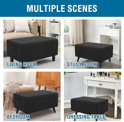 H.VERSAILTEX Ottoman Cover Rectangle Fit Length 49"-50" Footrest Linen Look Ottoman Slipcovers Thick Ottoman Covers Slipcover Rectangle Slipcovers for Ottomans Sturdy Foot Stool Cover - Heather Black