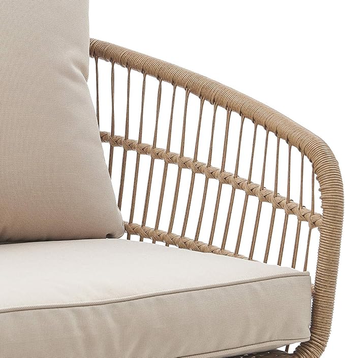 Barton 5-Pieces Outdoor Patio Sets Space Saving Rattan Chairs with 2-Side-Table Patio Sofa Sets Cushioned Seating and Back Set (Beige)