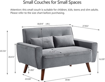 48.8" Small Loveseat Sofa, Mid Century Modern Love Seat Couch with Back Cushions and Plastic Legs, 2 Seater Couches for Living Room, Bedroom, Small Spaces, Light Grey