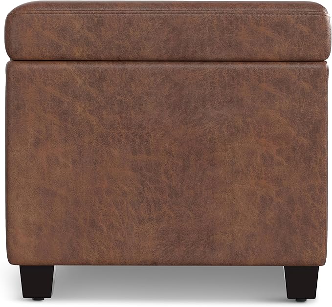 SIMPLIHOME Avalon 54 Inch Wide Contemporary Rectangle Extra Large Storage Ottoman Bench in Distressed Saddle Brown Vegan Faux Leather, Assembled, For the Living Room, Entryway and Family Room
