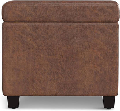 SIMPLIHOME Avalon 54 Inch Wide Contemporary Rectangle Extra Large Storage Ottoman Bench in Distressed Saddle Brown Vegan Faux Leather, Assembled, For the Living Room, Entryway and Family Room