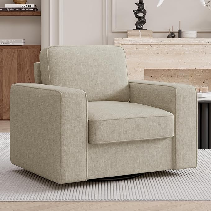 Swivel Accent Chair, FSC Certified Single Sofa 36'' Width Extra Wide Mid-Century Modern Armchair 1 pcs for Living Room, Bedroom, Office-Beige