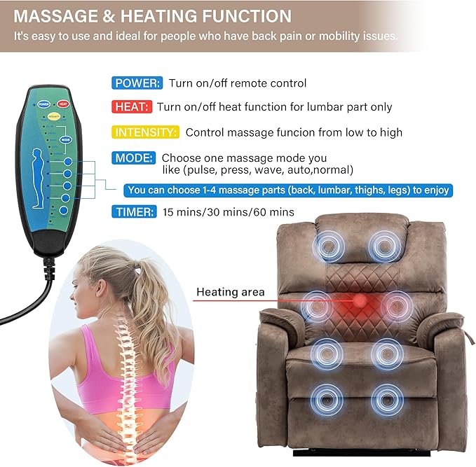 Power Lift Recliner Chair Recliners for Elderly,Lay Flat Velvet Tufted Recliner with Heat and Massage,Dual Motor Lounge Recliners for Living Room