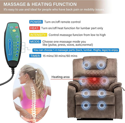 Power Lift Recliner Chair Recliners for Elderly,Lay Flat Velvet Tufted Recliner with Heat and Massage,Dual Motor Lounge Recliners for Living Room