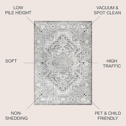 JONATHAN Y Modern Vintage Medallion Light Gray 9x9 Square Indoor Area Rug, Country, Floral, Easy-Cleaning for Living Room, Bedroom, Kitchen, Pet Friendly, Non-Shedding (MDP100A-9SQ)