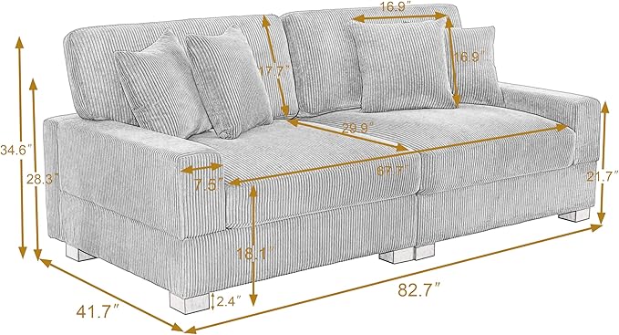 Modular Sectional Couches for Living Room, 82.6" Modern Loveseat 2-Seater Sofa Couch, Upholstered Couches for Living Room Bedroom, Orange
