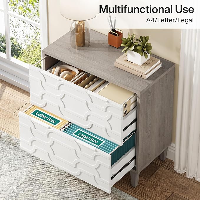 Tribesigns 2-Drawer File Cabinet, Lateral Filing Cabinet for A4/Letter/Legal Size, Office Storage Cabinet, Printer Stand with Storage Drawer for Home Office, White and Gray