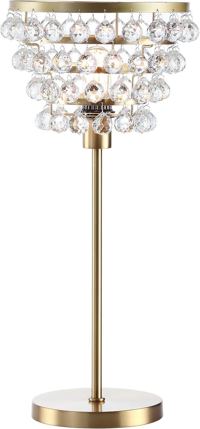 JONATHAN Y JYL9004B Buckingham 25" Crystal/Metal Table Lamp Modern Contemporary Bedside Desk Nightstand Lamp for Bedroom Living Room Office College Bookcase, Brass Gold