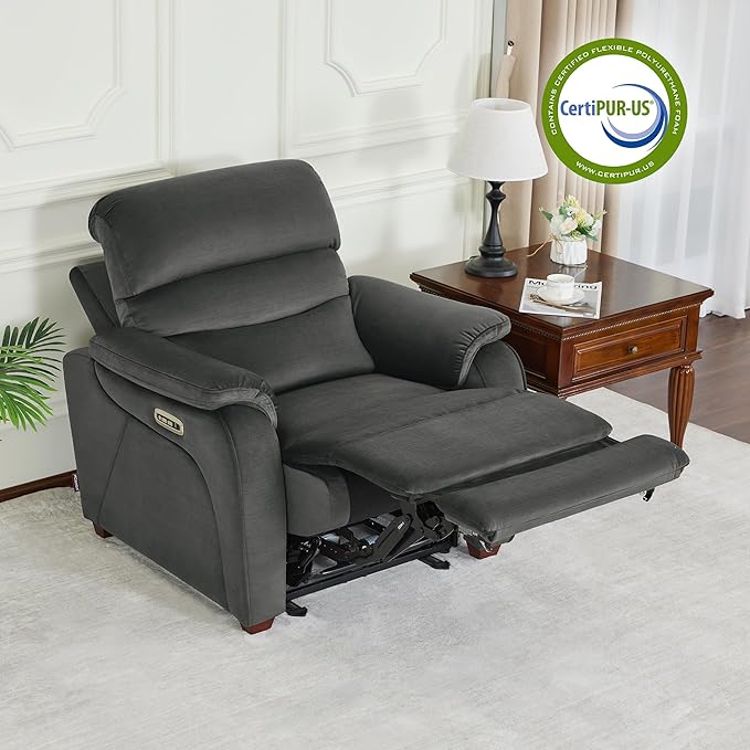 MCombo Power Zero Wall Hugger Recliner Chair for Small Space RV Living Room, Power Recliner with Adjustable Headrest, USB & USB-C Charging Ports, Fabric ST257 (Dark Grey)