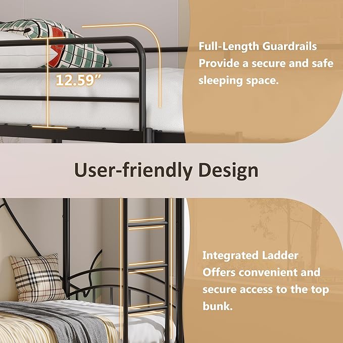 Alohappy Bunk Beds Frame Twin Over Twin, Convertible Into 2 Individual Metal, Removable Ladder & Safety Guard Rail (Black)