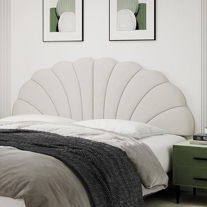 King Size Headboard Only, Petal Wall Mount Headboard King/California King Size for Adjustable Bed Velvet Upholstered Head Board Easy Assembly, Cream