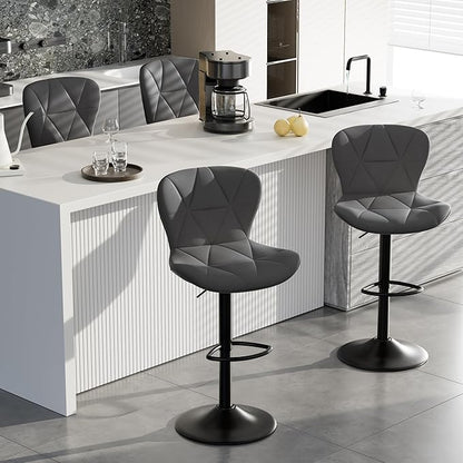 Bar Stools Set of 4,Adjustable Swivel Barstools,Counter Height Barstools with Backs Faux Leather Kitchen Island Bar Chair, Dark Grey