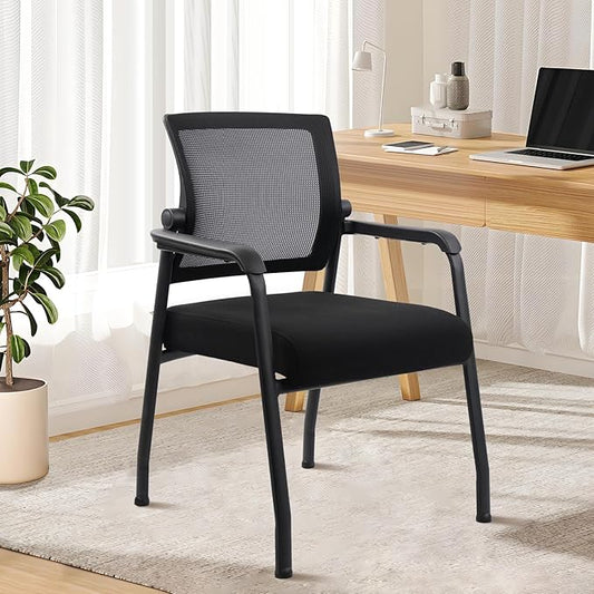 Office Guest Chairs No Wheels | Ergonomic Lumbar Support and Thicked Seats Cushion, Desk Chair with Adjustable Mesh Back for Waiting Room School Church Reception，Black