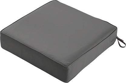 Classic Accessories Montlake Water-Resistant 25 x 25 x 5 Inch Square Outdoor Seat Cushion, Patio Furniture Chair Cushion, Light Charcoal Grey, Outdoor Cushion Cover