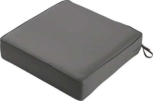 Classic Accessories Montlake Water-Resistant 25 x 25 x 5 Inch Square Outdoor Seat Cushion, Patio Furniture Chair Cushion, Light Charcoal Grey, Outdoor Cushion Cover