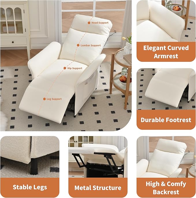 Power Recliner Chair, Adjustable Electric Recliner Chairs for Adults, Sleeper Sofa Bed with Remote Control & Side Pocket, Linen Upholstered Chair for Living Room/Bedroom, Easy Assembly, Beige