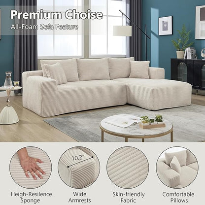 PELUMY 108.7" L-Shaped Modular Sectional Sofa with Oversized Chaise, Cloud Couch with Memory Foam, No Assembly Required Sleeper Sofa for Small Space Living Room, Apartment (Beige, Corduroy)