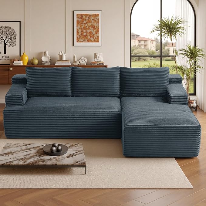 96''Sectional Couches for Living Room,Modern Modular Sectional Sofa,Upholstered Boneless Couch with Pockets,Comfy Cloud Couch with L Shaped Chaise (Dark Grey, 96''W Right Facing Chaise)