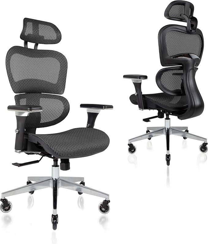 Nouhaus Ergo3D Ergonomic Office Chair Lumbar Support Mesh Office Chair with 4D Adjustable Armrest, Adjustable Headrest and Wheels, Mesh High Back Home Office Desk Chairs(Black)