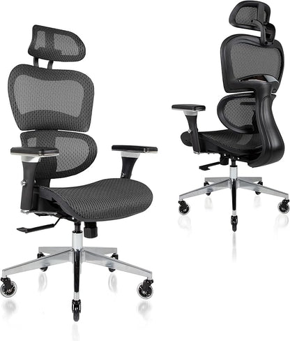 Nouhaus Ergo3D Ergonomic Office Chair Lumbar Support Mesh Office Chair with 4D Adjustable Armrest, Adjustable Headrest and Wheels, Mesh High Back Home Office Desk Chairs(Black)