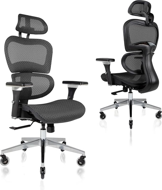 Nouhaus Ergo3D Ergonomic Office Chair Lumbar Support Mesh Office Chair with 4D Adjustable Armrest, Adjustable Headrest and Wheels, Mesh High Back Home Office Desk Chairs(Black)