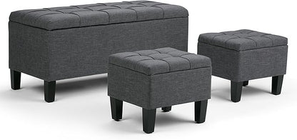 SIMPLIHOME Dover 44 inch Wide Contemporary Rectangle 3 Pc Storage Ottoman in Slate Grey Linen Look Fabric, Assembled, For the Living Room, Entryway and Family Room