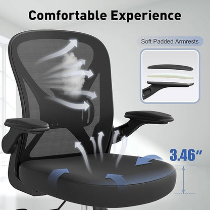 ZZH Ergonomic Office Chair Set of 8 with Adjustable Lumbar Support, Mesh Home Office Desk Chair with Wheels and Flip-up Arms, Black