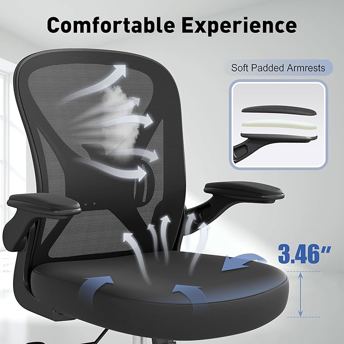 ZZH Ergonomic Office Chair Set of 2 with Adjustable Lumbar Support, Mesh Home Office Desk Chair with Wheels and Flip-up Arms, Black