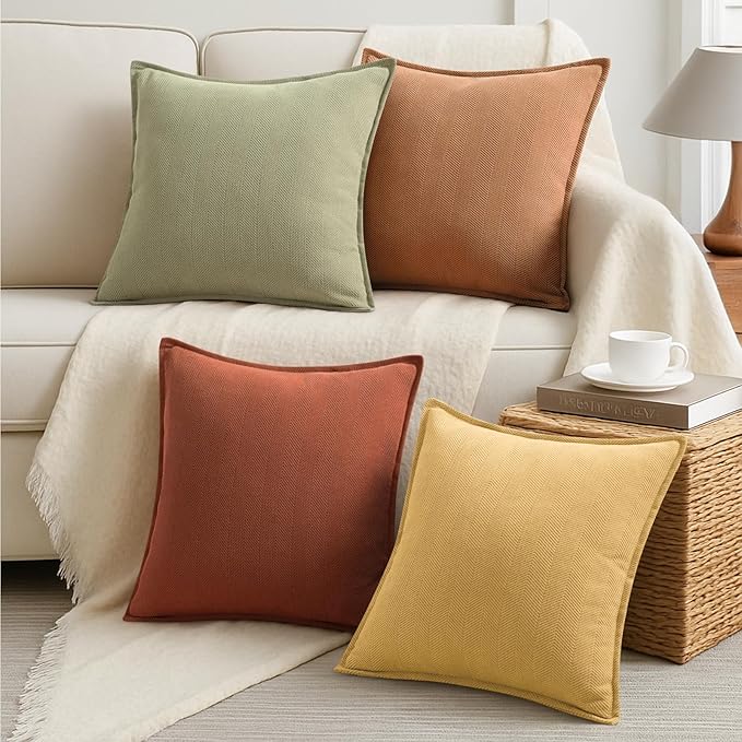 ZWJD Throw Pillow Covers 18x18 Set of 4 Chenille Pillow Covers with Elegant Design Soft and Luxurious Decorative Throw Pillows for Couch, Bed, and Home Decor