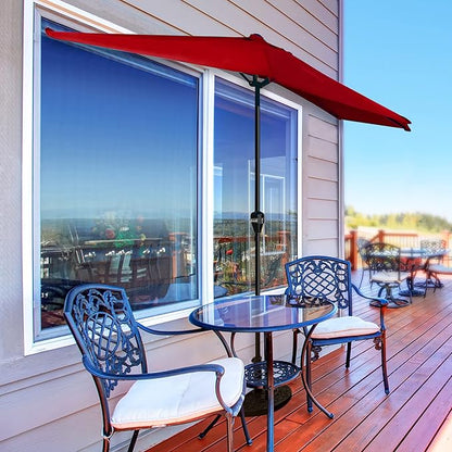 Half Umbrella - 9 ft Patio Umbrella with Easy Crank - Outdoor Patio Shade - Small Canopy for Balcony, Table or Deck by Pure Garden (Red)