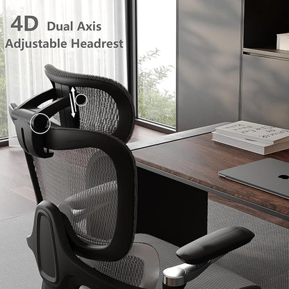 Ergonomic Office Chair, Mesh Home Office Desk Chair with Adjustable Lumbar Support, Computer Chair with Headrest, 5D Armrest,90-130°Tilt, 300lbs BIFMA Certified, Model Zen (Grey)