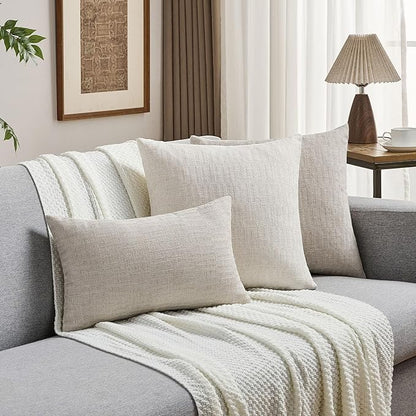 FUTEI Natural Decorative Throw Pillow Covers 12x20 Inch Set of 2,Soft Linen Slub Texture Pillow Case,Farmhouse Home Decor for Couch Bed Living Room