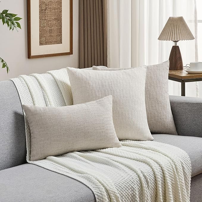 FUTEI Light Natural Decorative Throw Pillow Covers 26x26 Inch Set of 2,Soft Linen Slub Texture Euro Pillow Sham,Farmhouse Home Decor for Couch Bed Living Room