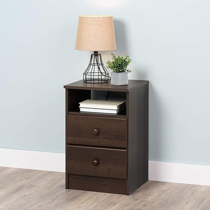 Prepac Astrid Simplistic Nightstand Side Table with 2 Drawers and Open Shelf, Functional Bedside Table 15.5" D x 16" W x 24.5" H, Espresso, EDNH-0402-1
