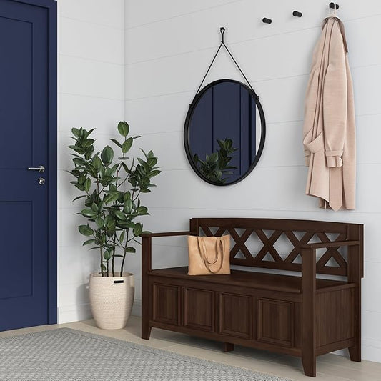 SIMPLIHOME Amherst Entryway Storage Bench - 48 inch Wide Solid Wood Hallway Seat in Natural Aged Brown, Transitional Bench for Entryway or Living Room with Lift-Up Lid and Spacious Storage